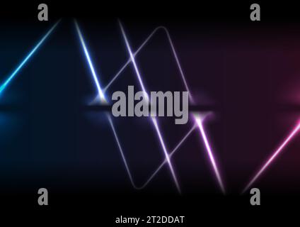 Blue and purple neon laser shapes. Abstract triangles technology retro background. Futuristic glowing vector design Stock Vector