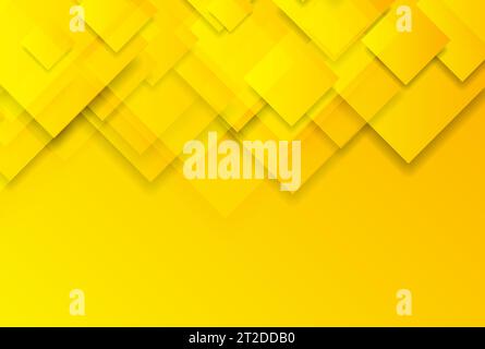 Bright yellow glossy squares abstract tech background. Vector geometric design Stock Vector