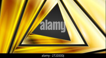 Technology black backgroud with golden triangles. Polygonal geometric vector design Stock Vector