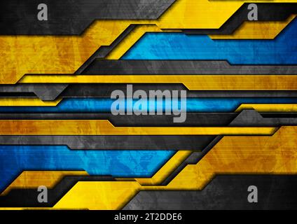 Bright blue and orange abstract tech geometric grunge background with concrete texture. Technology vector design Stock Vector