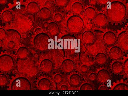 Dark red tech gears abstract grunge background. Vector futuristic design Stock Vector