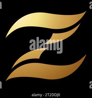 Gold Abstract Wavy Letter Z Icon on a Black Background Stock Vector