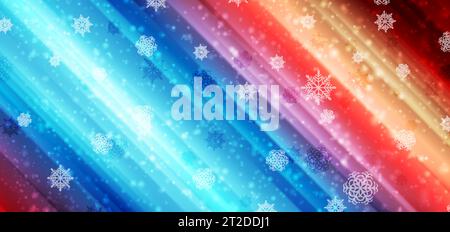 Blue red Christmas abstract smooth striped background with snowflakes and snow. Vector New Year greeting card design Stock Vector