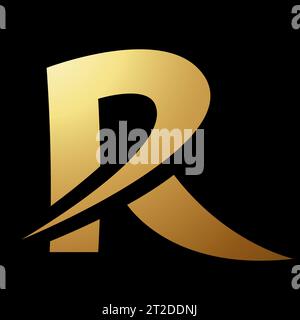 Gold Abstract Uppercase Spiky Letter R Icon on a Black Background Stock Vector