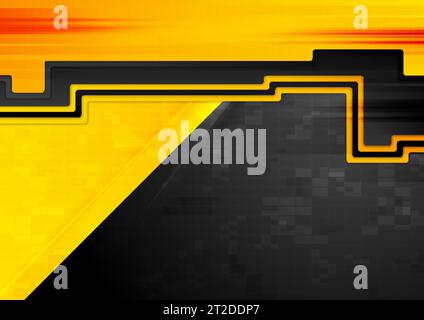 Black and orange tech grunge background with squares texture. Geometric abstract vector design Stock Vector