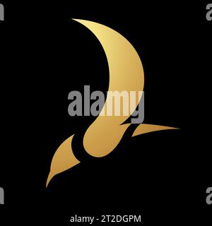 Gold Hummingbird Icon with Curvy Wings on a Black Background Stock Vector