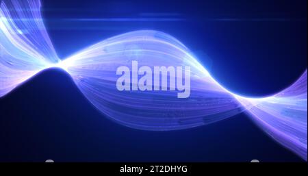 Abstract purples glowing flying waves from lines energy magical background. Stock Photo