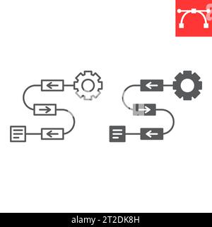 Workflow line and glyph icon, technology and artificial intelligence, digital solution vector icon, vector graphics, editable stroke outline sign, eps Stock Vector