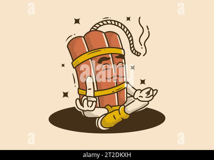 Vintage mascot character design of tnt dynamite in meditation pose Stock Vector