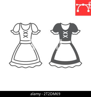 Dirndl line and glyph icon, oktoberfest and clothing, festival costume vector icon, traditional dress vector graphics, editable stroke outline sign, e Stock Vector