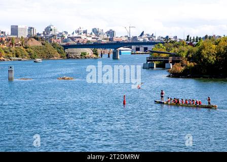 Dragon boat on the Gorge Waterway in Victoria, Vancouver Island Stock Photo