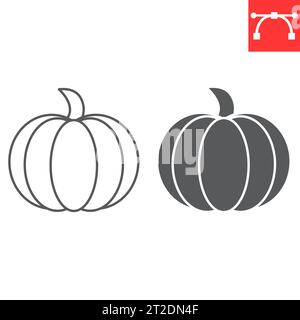 Pumpkin line and glyph icon, thanksgiving and vegetables, gourd vector icon, vector graphics, editable stroke outline sign, eps 10. Stock Vector