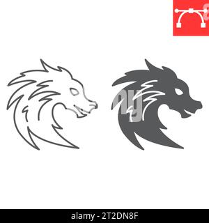 Dragon 2024 year line and glyph icon, new year and merry christmas, zodiac symbol vector icon, horoscope vector graphics, editable stroke outline sign Stock Vector