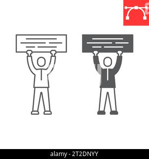 Manifestation line icon, protest and demonstrate, man holding banner ...