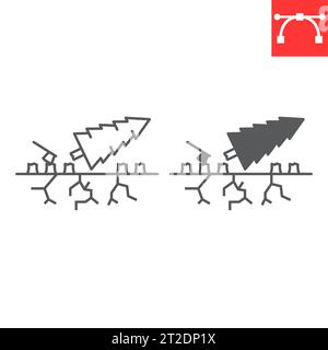 Deforestation line and glyph icon, climate change and ecology, tree stumps vector icon, vector graphics, editable stroke outline sign, eps 10. Stock Vector