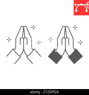 Folded hands line and glyph icon, grateful and gratitude, pray vector icon, vector graphics, editable stroke outline sign, eps 10. Stock Vector