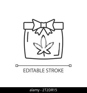 2D simple thin linear black marijuana leaf icon Stock Vector
