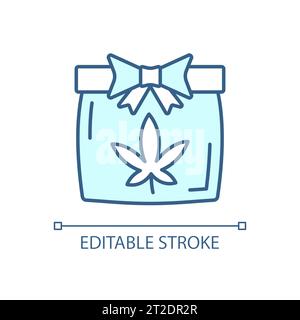 2D simple thin linear blue marijuana leaf icon Stock Vector
