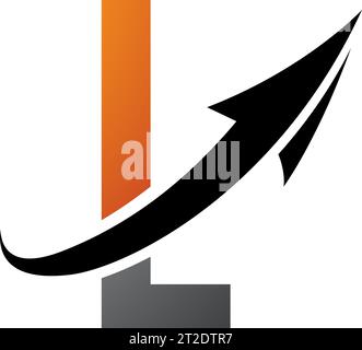 Orange and Black Futuristic Letter L Icon with an Arrow on a White Background Stock Vector