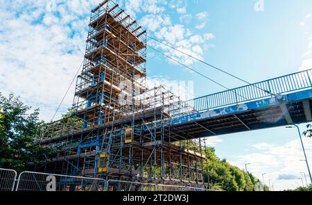 Scaffolding erected around bridge during repairing Stock Photo