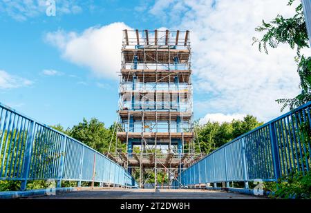 Scaffolding erected around bridge during repairing Stock Photo