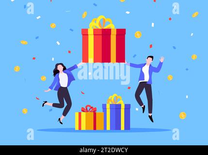Earn loyalty program points, get online reward and gifts. Get loyalty card and customer service business concept flat design vector illustration. Tiny Stock Vector