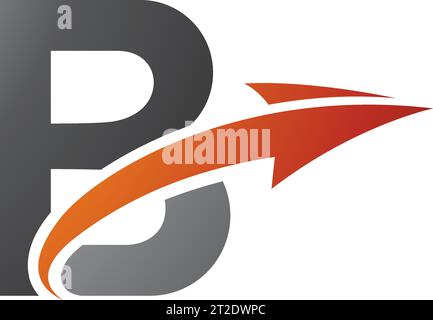 Orange and Black Uppercase Letter B Icon with an Arrow on a White Background Stock Vector