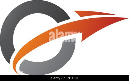 Orange and Black Uppercase Letter O Icon with an Arrow on a White Background Stock Vector