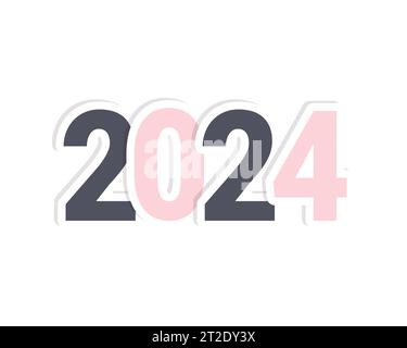 2024 sticker with pink and gray numbers, element for design for New Year and Christmas. Vector illustration Stock Vector
