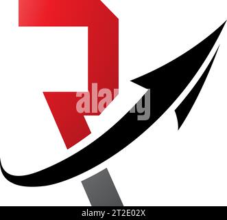Red and Black Futuristic Letter R Icon with an Arrow on a White Background Stock Vector