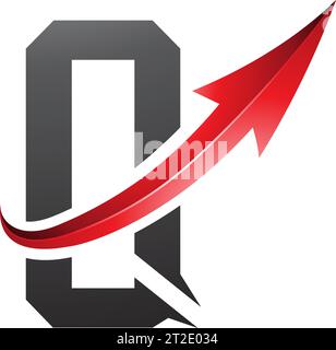 Red and Black Futuristic Letter Q Icon with a Glossy Arrow on a White Background Stock Vector