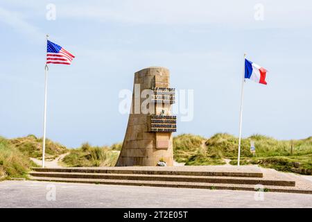 Memorial to the landing of the Allied forces and French 2nd Armored Division of General Leclerc at Utah Beach in Normandy, France. Stock Photo