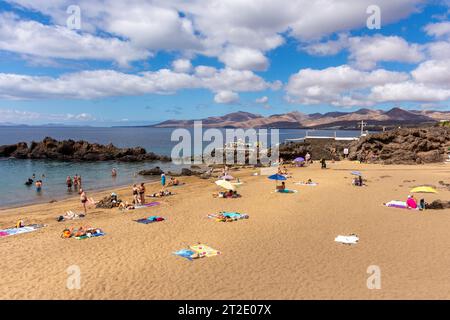 Beach view, Playa Chica, Puerto del Carmen, Lanzarote, Canary Islands, Kingdom of Spain Stock Photo