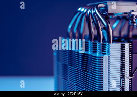 Computer fan. modern powerful cooler for cooling the CPU. Processor cooling system. concept of PC hardware. Air cooler of a personal computer processo Stock Photo