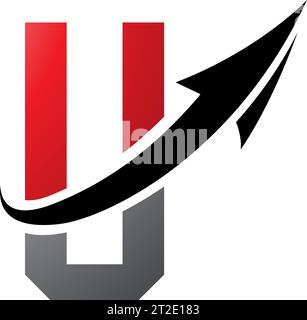 Red and Black Futuristic Letter U Icon with an Arrow on a White Background Stock Vector