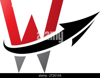 Red and Black Futuristic Letter W Icon with an Arrow on a White Background Stock Vector