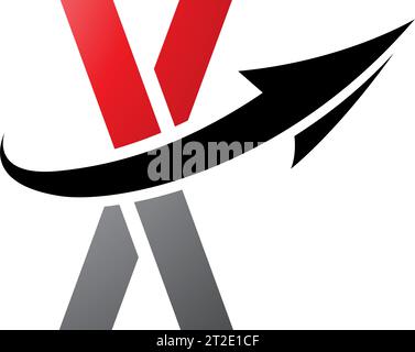 Red and Black Futuristic Letter X Icon with an Arrow on a White Background Stock Vector