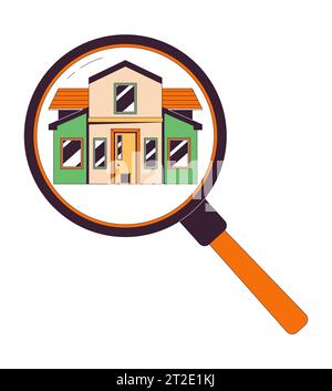 Loupe searching house 2D linear cartoon object Stock Vector