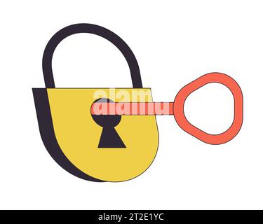 Key in padlock flat line color isolated vector object Stock Vector