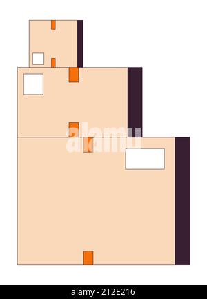 Three cardboard boxes pyramid stacked 2D linear cartoon object Stock Vector