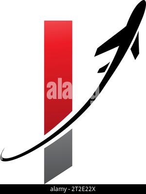 Red and Black Lowercase Letter L Icon with an Airplane on a White Background Stock Vector