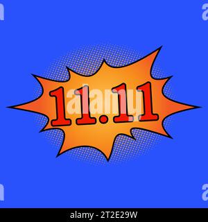 11.11 Big sale font expression pop art comic speech bubble.Concept of Sale. Retro comic speech bubbles set with colorful halftone shadows on white bac Stock Vector