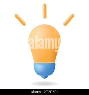 3d cartoon style minimal yellow light bulb icon. Idea, solution, business, strategy concept. Isolated vector illustration, 3D icon free to edit. Solut Stock Vector