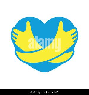 Hugging heart symbol. Hug yourself logo. Love yourself vector flat illustration. Stock Vector