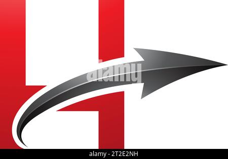 Red and Black Uppercase Letter H Icon with a Glossy Arrow on a White Background Stock Vector