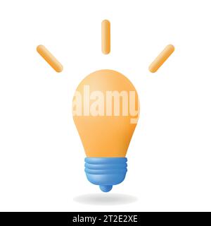 3d cartoon style minimal yellow light bulb icon. Idea, solution, business, strategy concept. Isolated vector illustration, 3D icon free to edit. Solut Stock Vector