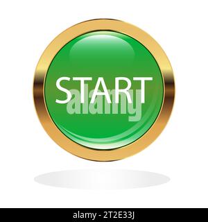 A circle of green color in a gold frame is depicted. Inscription engine, start white color. Stock Vector