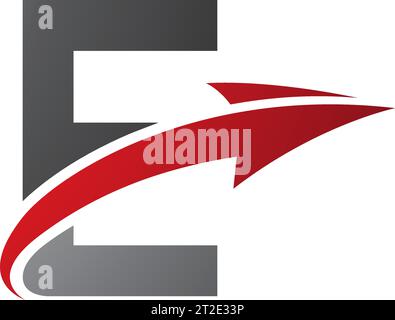 Red and Black Uppercase Letter E Icon with an Arrow on a White Background Stock Vector