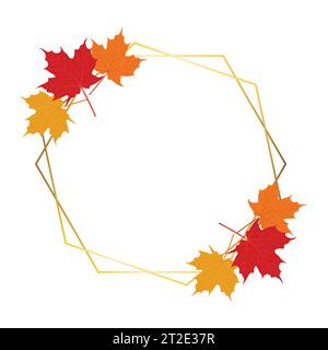 Autumn circle frames with colorful maple leaves on white background.Vector illustration Stock Vector