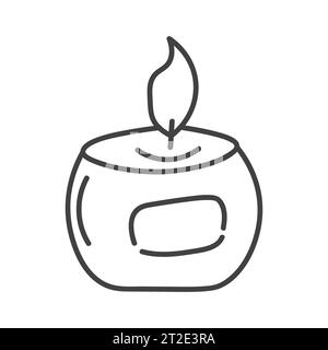 Burning round aroma candle isolated on white background. Vector hand-drawn illustration in doodle style. Aromatherapy, relaxation design element. Suit Stock Vector